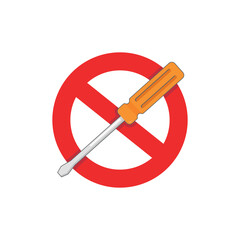 Vector design of a sign prohibiting the use of screwdrivers.