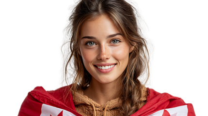 Smiling Woman Holding Canadian Flag Portrait with Freckles