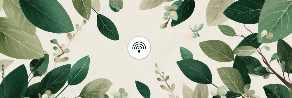 Poster create a serene environment for digital detox with a peaceful illustration featuring leaves and a si