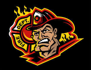 heroic firefighter fire department design with maltese cross and flames