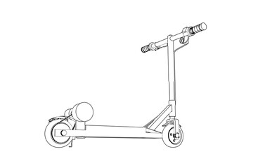 e-scooter Electric Scooter Technical Drawing Illustration - Blueprint Style Line Art for Urban Mobility and Engineering Design - Monochrome Outline Schematic Diagram for Modern Vehicle Technology 