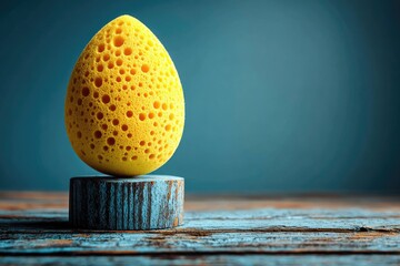 Yellow Easter egg on rustic wooden stand