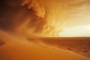 Desert Sandstorm capturing the danger of a sand avalanche advancing through the arid desert, with sufficient copy space for text or messages