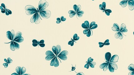 Obraz premium Teal clover pattern on cream background