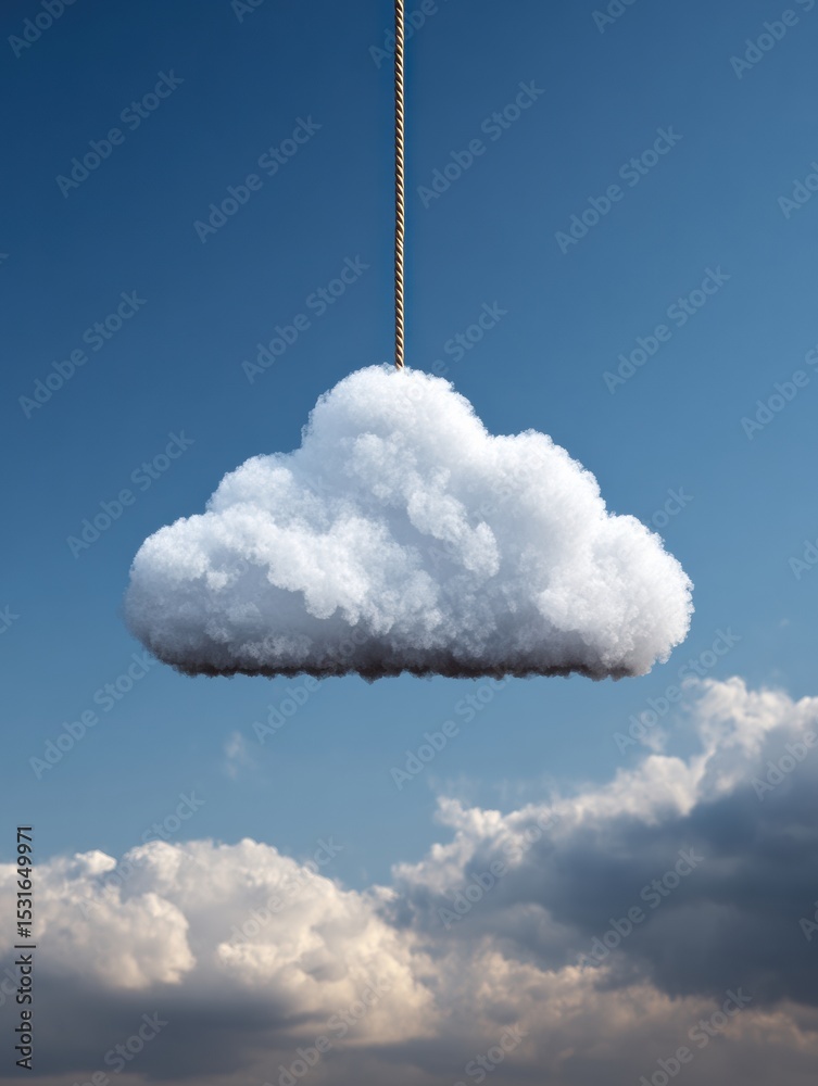 Aufkleber suspended cloud sync symbol featuring a malfunction tag against a minimal upper space backdrop