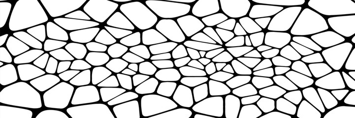 Black and white geometric seamless patterns vector set. Irregular shapes repeated backdrop for web tiles, science and interior designs. voronoi line polygonal cells template background collection