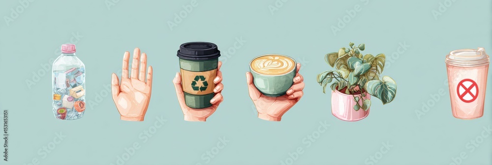 Aufkleber visual guide to refusing single-use plastics in cafes for a more sustainable lifestyle