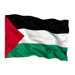 Obraz premium Palestinian flag black white green horizontal with red triangle, fabric texture detailed, gentle wave motion, professional studio lighting, isolated on transparent, commercial stock quality, pan-Arab