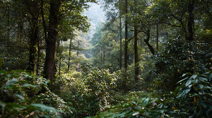 Obraz premium Forest Understory Scene, Perfect For Biodiversity And Texture Visuals