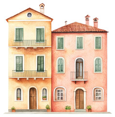 Obraz premium PNG Vintage Italian townhouses architecture illustration watercolor.