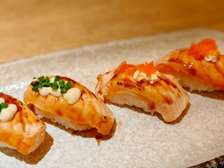 Burnt salmon sushi
