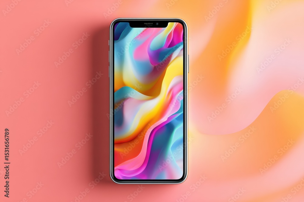 Poster Mobile App Crash Screen Displays Abstract Geometric Distortion With Clean Left Margin, Highlighting a Vibrant and Colorful Aesthetic
