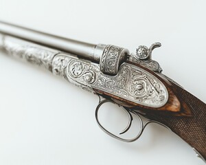 Ornate silver shotgun with engraved details