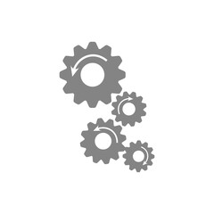 Gear vector icon. Wheel motion symbol. Gray mechanism design. White background shape.