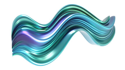Colorful Fluid Wave Design with Shiny Metallic Texture and Dynamic Curves on Transparent Background
