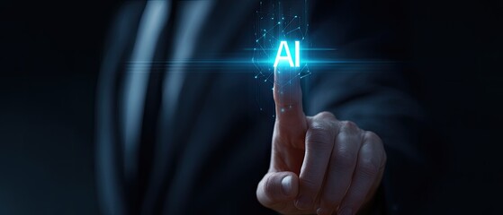 Person's finger touches a glowing AI symbol