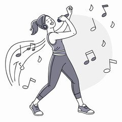 Fototapeta premium Woman doing a dance workout with music notes