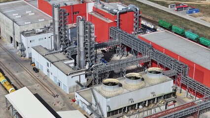 Aerial view of a wood processing plant in Europe