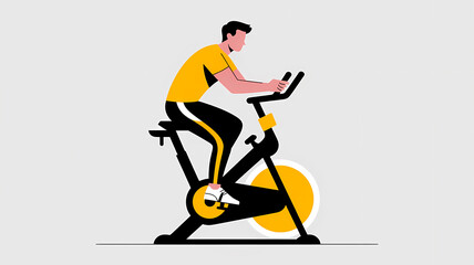 Obraz premium Man exercising using static bicycle at home to keep body healthy, keep body in shape and slim