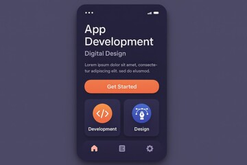 Modern Mobile Phone UI Design Template with Dark Purple Orange Blue Color Scheme