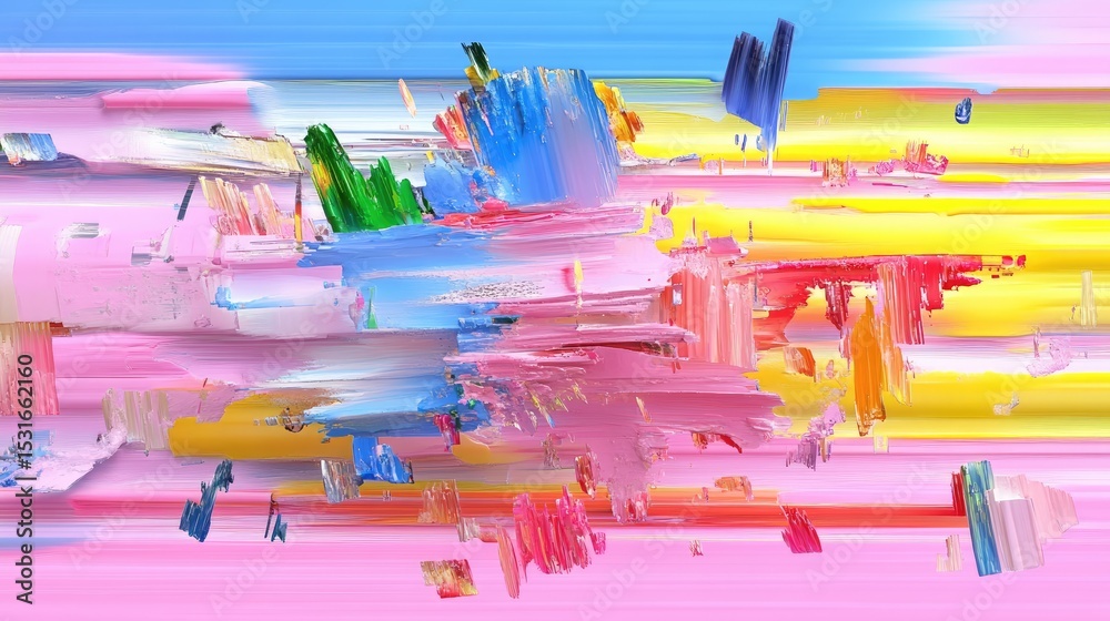 Leinwandbilder tech-inspired glitch pattern in pastel colors with horizontal noise bands and digital interference