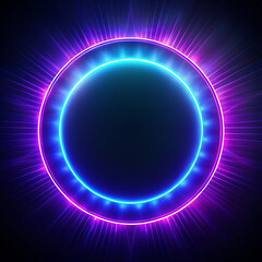 Neon Circle Frame Glowing Abstract Background with Vibrant Purple and Blue Lights