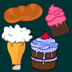 Fast food hand drawn design element isolated set