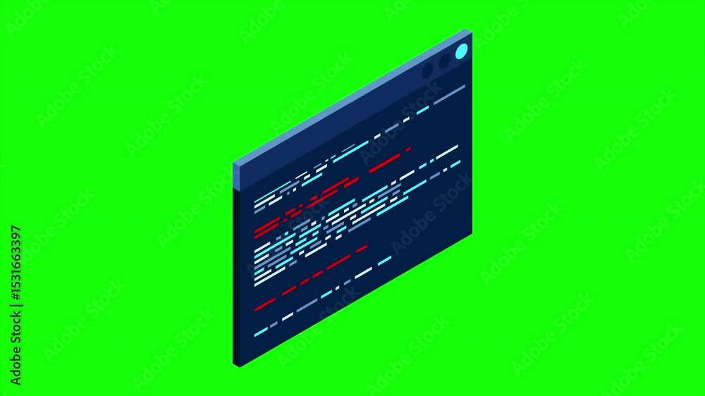Poster isometric coding screen animation. coding programming technology. programming concept. technology an