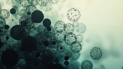 Abstract network of connected spheres, teal and neutral