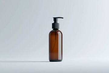 Amber bottle with pump. Minimalist style. Clean
