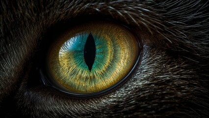 Intense Close-up of Cat's Eye with Yellow-Green Iris