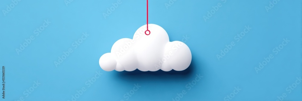 Poster suspended cloud sync symbol with malfunction tag against a minimal blue background