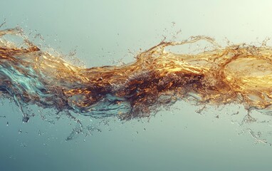 Amber fluid swirl on teal background