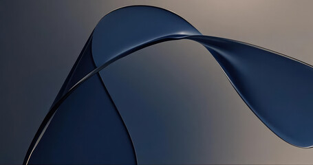 Dark blue abstract 3D ribbon with glossy finish on cool gradient background, fluid minimalist shape for elegant digital wallpaper or design