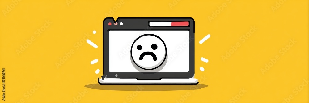 Aufkleber website encounters a crash screen displaying a frowning emoji on a bright yellow background