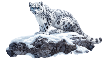 Snow leopard in mountainous terrain wildlife snowy environment nature concept close-up perspective