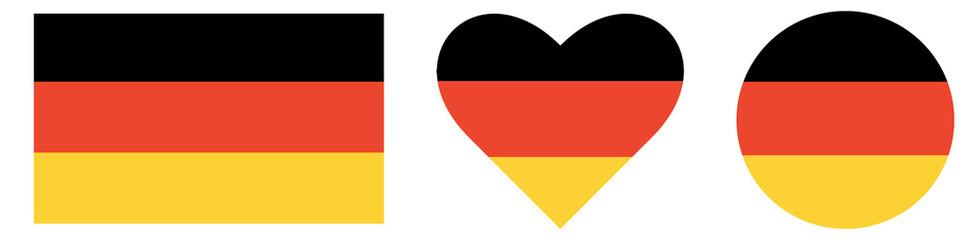 Set of Flag of Germany, heart shape of Germans flag, and circle shape of Germans national symbol.