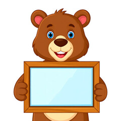 Smiling cartoon bear holding empty frame Icon 
