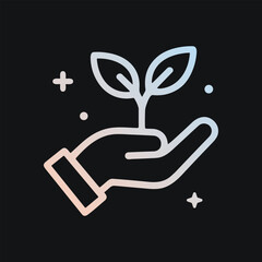 Nurturing growth Hand holding plant. Icon symbol illustration