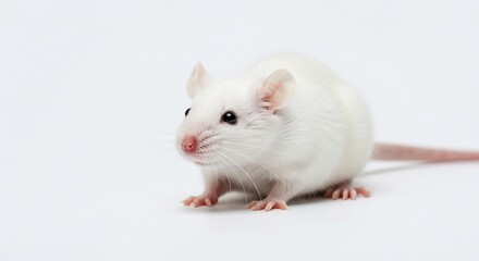 Adorable white lab mouse sits alertly soft light background. AI Generated