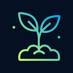 Gradient seedling sprouts from earthy mound. Icon symbol illustration
