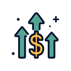 Finances grow with upward arrows. Icon symbol illustration