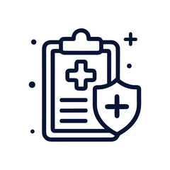 Fototapeta premium Medical health report protected by shield. Icon symbol illustration