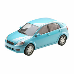Light Blue Sedan 3 D Model Isolated White Background