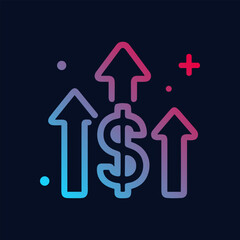 Ascending fortunes illuminated by colorful gradients. Icon symbol illustration