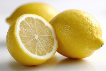 Two whole and one halved lemon, bright yellow