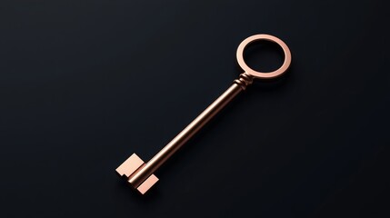 Elegant Rose Gold Skeleton Key on Dark Background Success Opportunity Concept