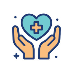 Healing hands hold healthcare heart. Icon symbol illustration