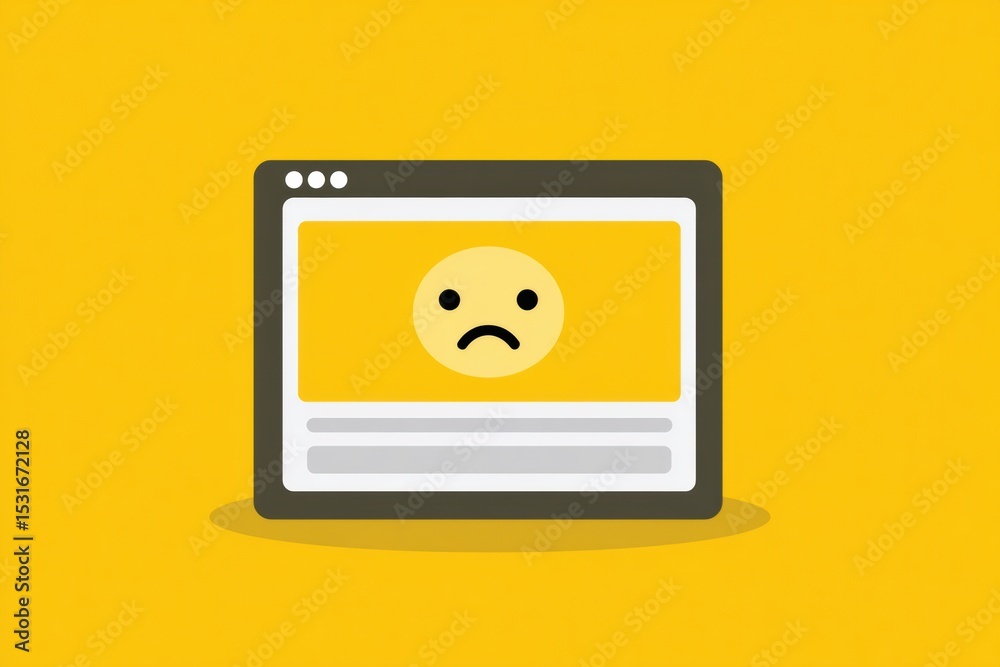 Poster Website Crash Screen Displaying a Frowning Emoji on a Bright Yellow Background Creating a Sense of Frustration and Inconvenience for Users