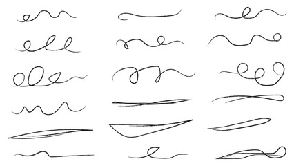 Pencil brush crayon marker chalk texture line stroke element set. Handwritten marker paint chalk paper cross. Scribble crayon pencil stroke doodle underline shape. Vector illustration